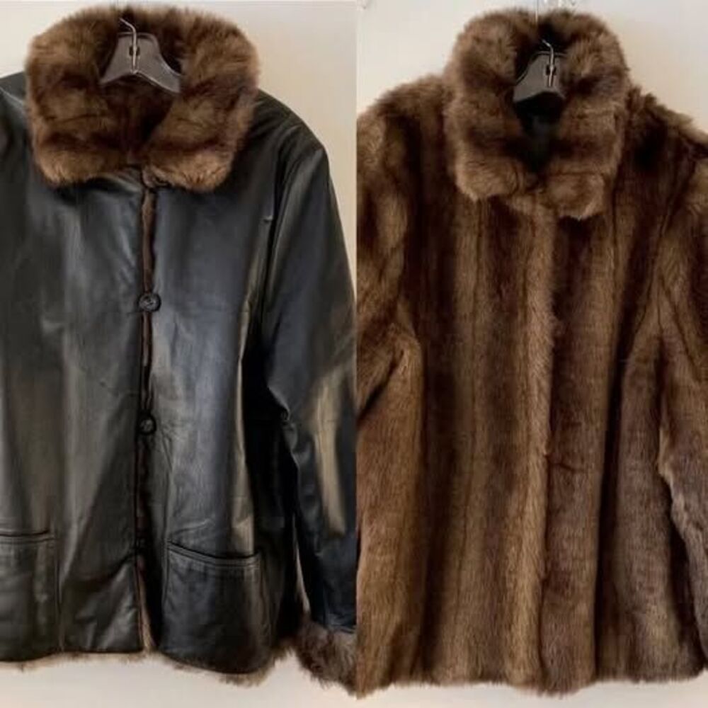 Blushe Faux Fur GENUINE LEATHER Reversible Jacket Sz 4